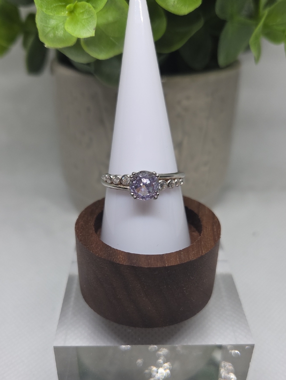 BP Silver Ring with Lavender Center Stone and Accent Crystals